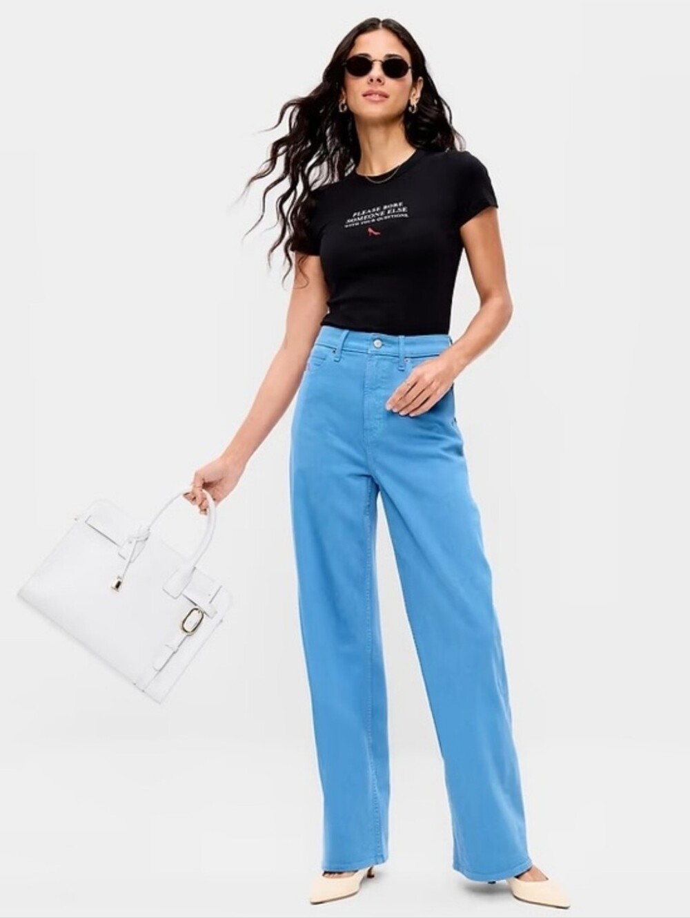 Old Navy X Devil Wears Prada Cerulean Extra High Waist Wide Leg Jeans, NWT